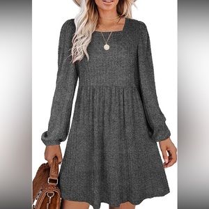 Long sleeve women’s square neck baby doll dress